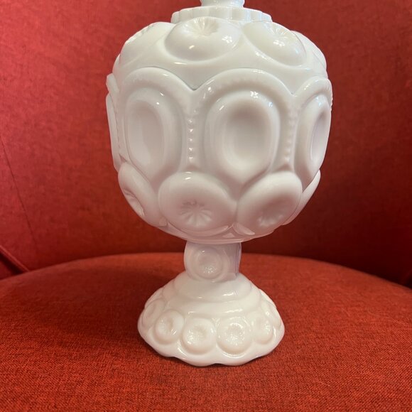 Vintage Moon and Stars Milk Glass Compote Jar with Lid - LE Smith 1960s - Picture 11 of 14